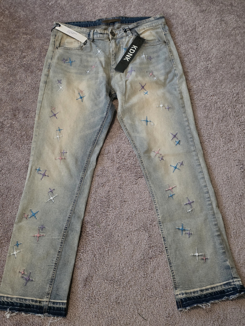 KDNK Embroidered Star Detail Light Wash Jeans - Multicolor